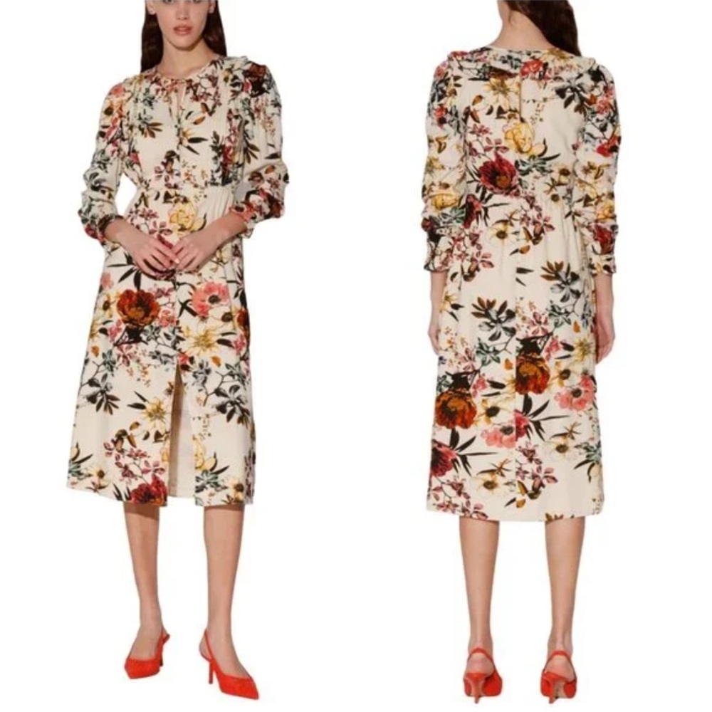Walter Baker Riverside Park Noelani Midi Dress Floral Ruffle Long Sleeve Medium